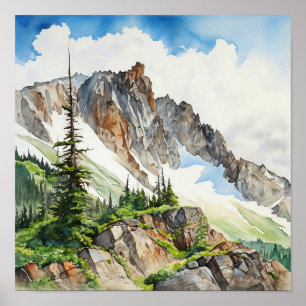 Poster Aquarelle du parc national des Rocheuses