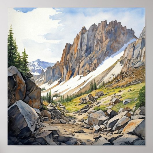 Poster Aquarelle du parc national des Rocheuses (Devant)