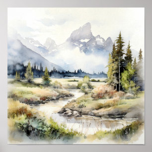 Poster Aquarelle du parc national du Grand Teton