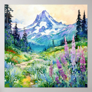 Poster Aquarelle du parc national du Mont-Rainier