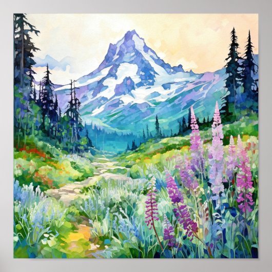 Poster Aquarelle du parc national du Mont-Rainier (Devant)
