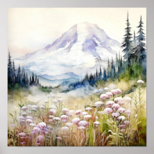 Poster Aquarelle du parc national du Mont-Rainier