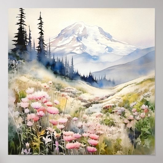 Poster Aquarelle du parc national du Mont-Rainier (Devant)