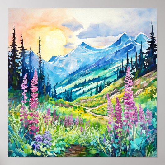 Poster Aquarelle du parc national du Mont-Rainier (Devant)