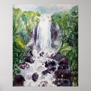 Poster aquarelle du paysage de cascade sur papier