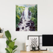 Poster aquarelle du paysage de cascade sur papier (Bureau à domicile)