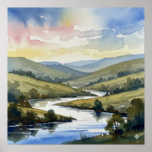 Poster Aquarelle du paysage de la rivière Serene