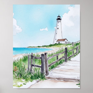Poster Aquarelle du phare du Cap Cod Massachusetts