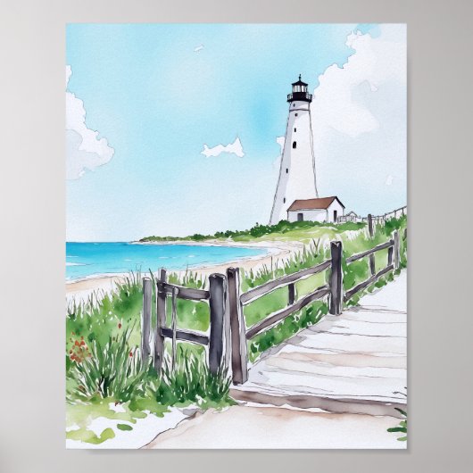 Poster Aquarelle du phare du Cap Cod Massachusetts (Devant)