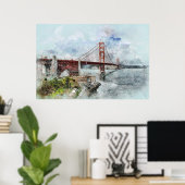 Poster Aquarelle du pont Golden Gate (Bureau à domicile)