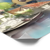 Poster Aquarelle du village fluvial allemand (Coin)