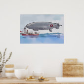 Poster Aquarelle d'un dirigeable amarré à un bateau (Cuisine)