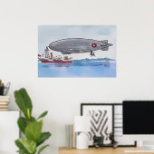 Poster Aquarelle d'un dirigeable amarré à un bateau (Bureau à domicile)