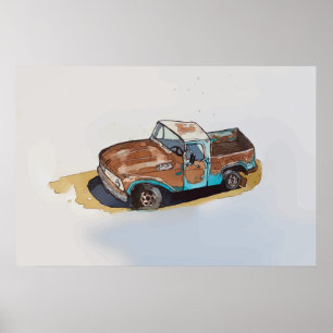 Poster Aquarelle d'un vieux pick-up rouillé
