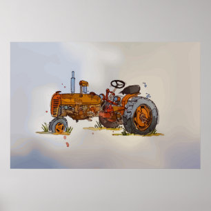 Poster Aquarelle d'un vieux tracteur orange rouillé
