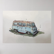 Aquarelle d'une vieille fourgonnette antique rouil