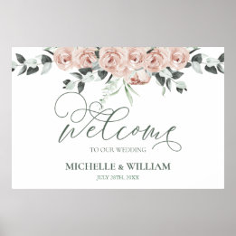 Poster Aquarelle Dusty Rose Eucalyptus Mariage Bienvenue