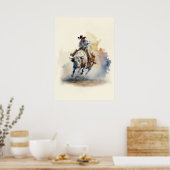 Poster Aquarelle Dusty Western "Rodeo Bull Rider" (Cuisine)