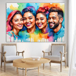 Poster Aquarelle dynamique Divers gens face Portrait<br><div class="desc">Vibrant aquarelle pop art peinture de gens divers visages exprimant joie et bonheur.</div>