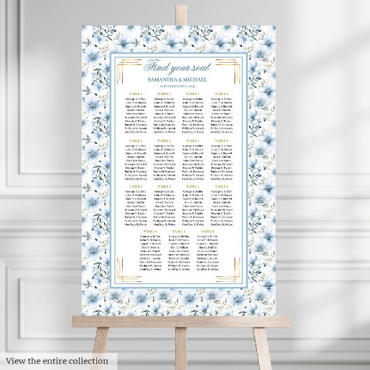 Poster Aquarelle éblouissante Dusty Blue Gold Seize Chart