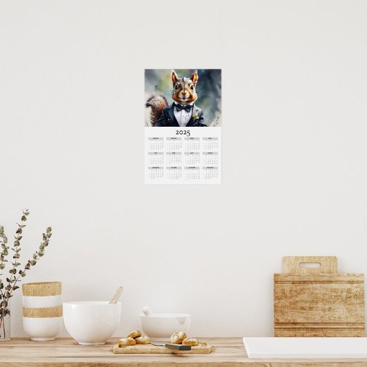 Poster Aquarelle écureuil Tux Bow Cravate 2025 Calendrier (Cuisine)