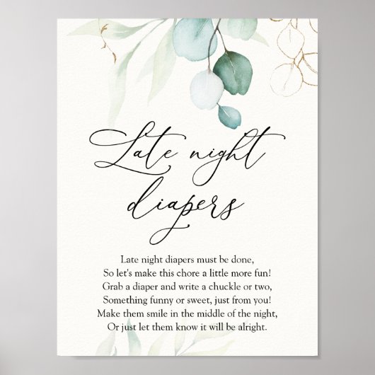 Poster Aquarelle Élégante Eucalyptus Diapositives de nuit (Devant)