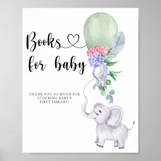Poster Aquarelle Elephant & Balloon - livres pour bébé (Devant)