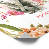 Poster Aquarelle Eléphant Fleurs Roses Fille Nursery (Coin)