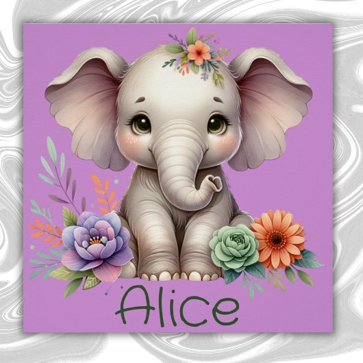 Poster Aquarelle Eléphante Cute Avec Nom Monogramme |