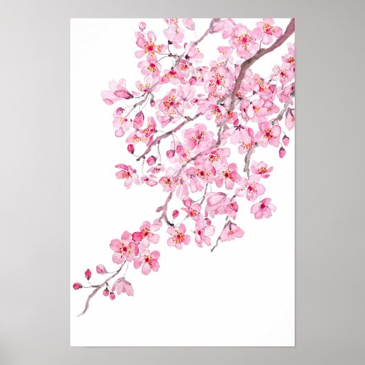 Poster aquarelle en fleurs de cerisier rose 2020 (Devant)