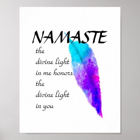 Poster aquarelle en plumes zen Namaste bleu et violet (Devant)
