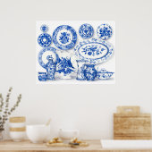 Poster Aquarelle en porcelaine bleue (Cuisine)