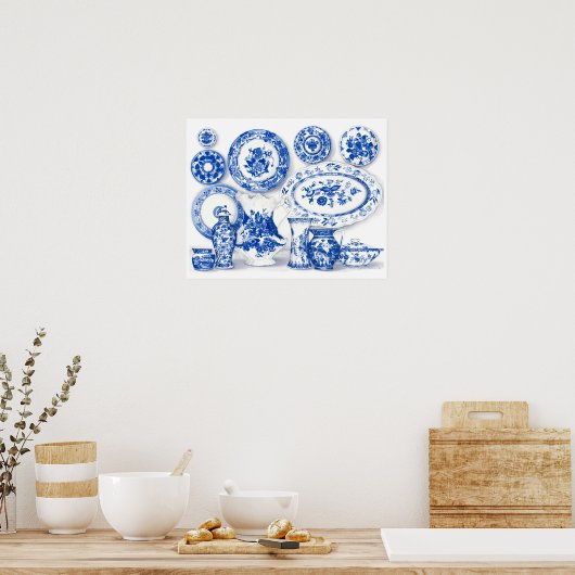 Poster Aquarelle en porcelaine bleue (Cuisine)