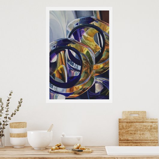 Poster Aquarelle en verre d'art "Scotch on Rocks" (Cuisine)