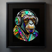 Poster Aquarelle en verre tendu Chimi Portant un casque