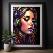 Poster Aquarelle en verre tendu Fille portant un casque