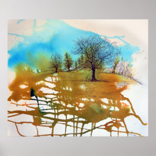 Poster Aquarelle et Arbres encrés