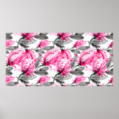 Poster Aquarelle et encre illustration de fleur rouge ave (Devant)