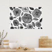 Poster Aquarelle et fleurs d'encre - noir et blanc (Cuisine)