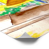 Poster Aquarelle et les maisons de rangée d'encre Illustr (Coin)