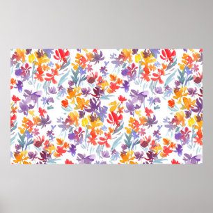 Poster Aquarelle été fleurs de prairie sans couture motif