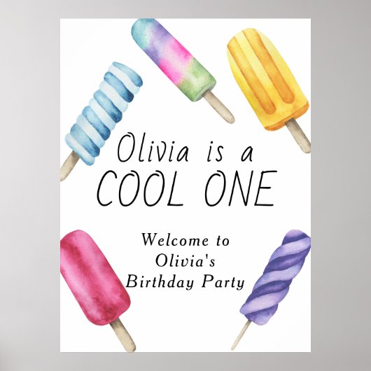 Poster Aquarelle Été Popsicle Anniversaire de enfant de c (Devant)