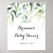 Poster Aquarelle Eucalyptus Baby shower vert Bienvenue (Devant)