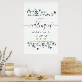 Poster Aquarelle Eucalyptus Mariage géométrique Bienvenue (Cuisine)