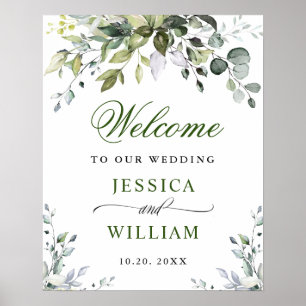 Poster Aquarelle Eucalyptus Mariage vert Bienvenue