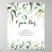 Poster Aquarelle Eucalyptus Verdure Mariage Open Bar (Devant)