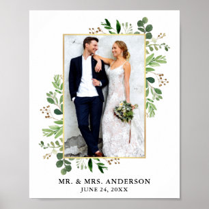 Poster Aquarelle Eucalyptus Verdure Or encadrée Photo