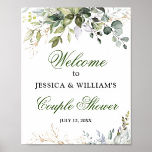 Poster Aquarelle Eucalyptus Vert Couples Douche Signal