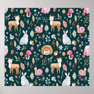 Poster Aquarelle Fairy Forest Motif pour enfants