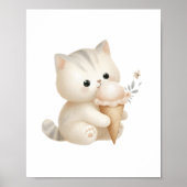 Poster Aquarelle fantaisiste chaton mignon mangeant de la (Devant)